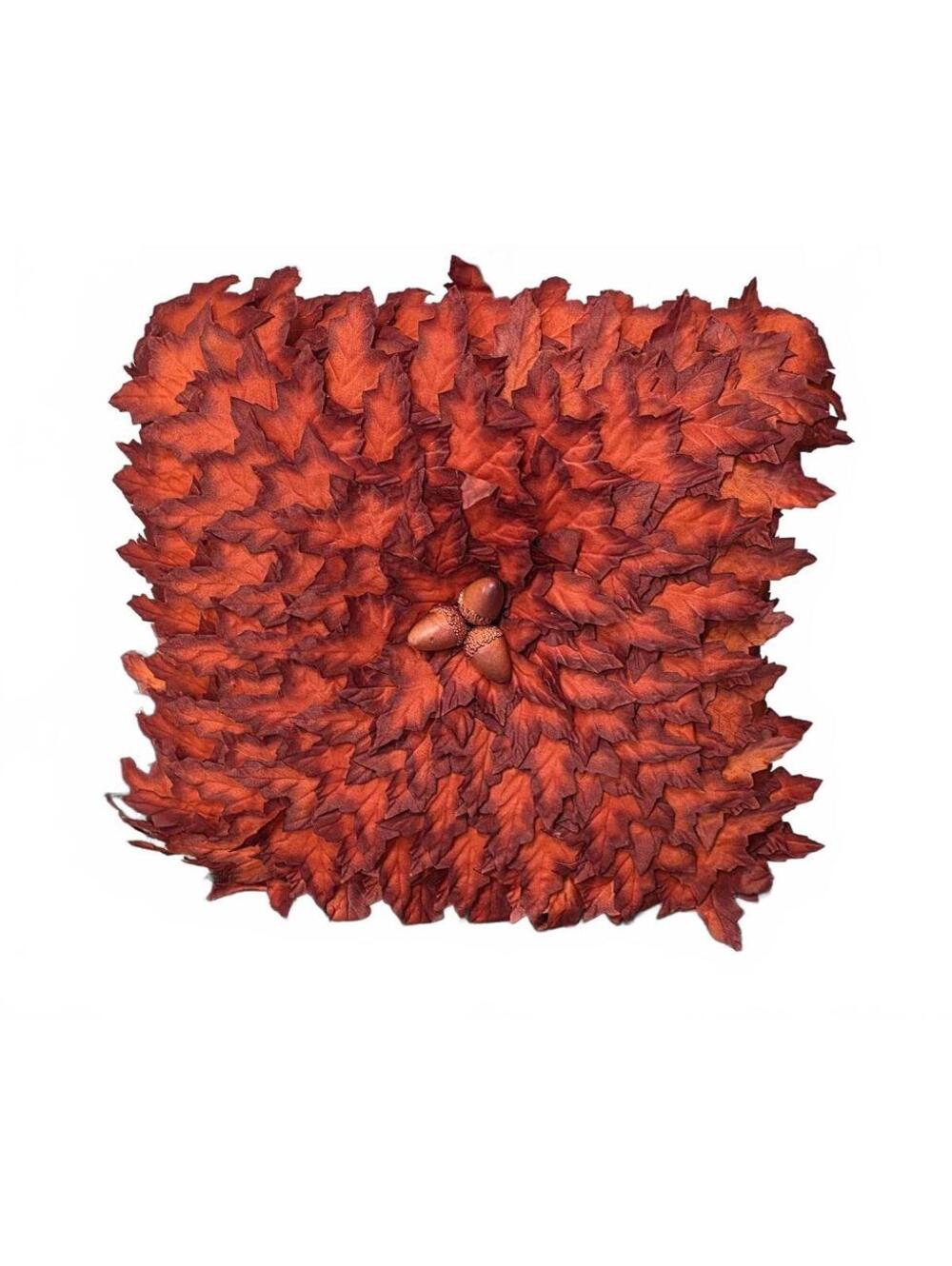Vintage Autumn Leaves Throw Pillow with Acorn Accent & Yellow Corduroy